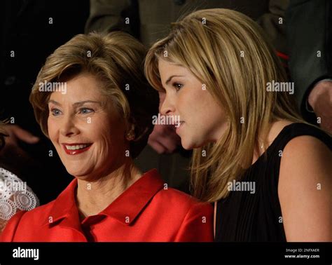 First Lady Laura Bush Left Accompanied By Daughter Jenna Arrive For President Bushs State Of