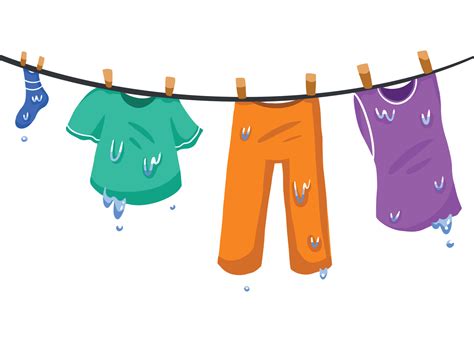 ilustración de dibujos animados colgando ropa mojada pantalones