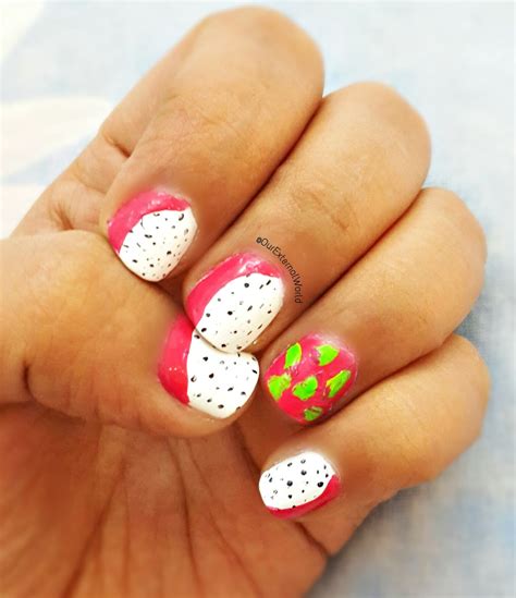 Twin Nails Challenge - Dragon Fruit Nail Art