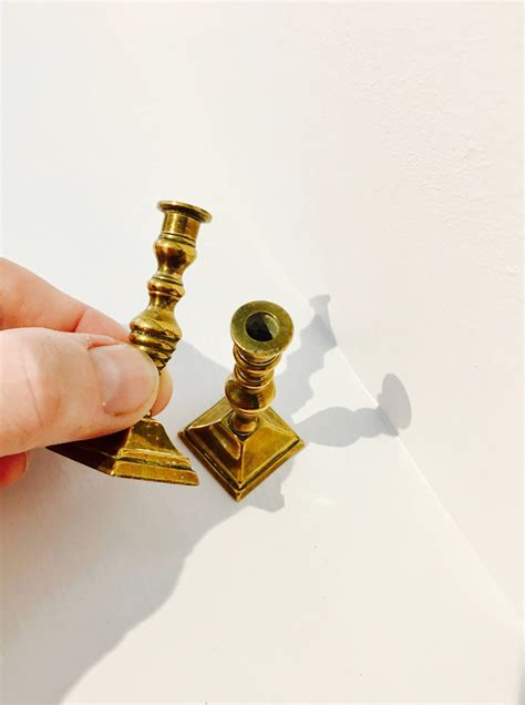 Antique Miniature Brass Candlestick Pair 2 12 H Etsy Brass