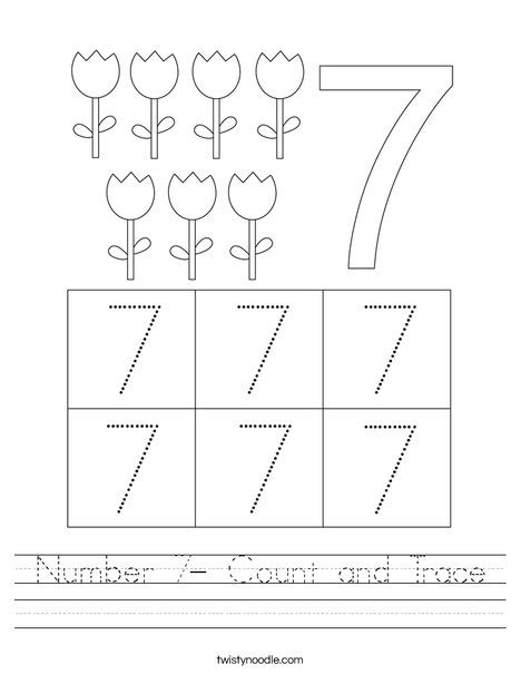 Number 7 Trace Worksheet For Kindergarten