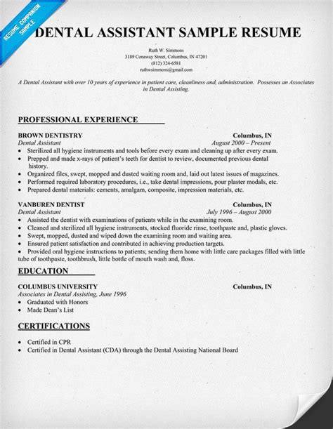 8 sample objectives for dental assistant resume. Dental Assistant Resume #dentist #health (resumecompanion.com) | Career Tools | Pinterest | The ...