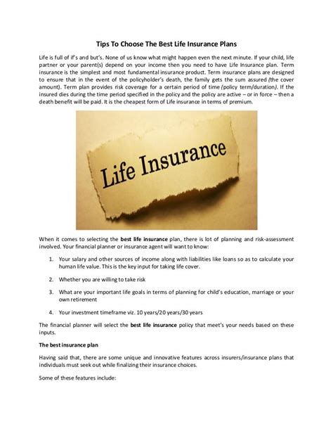 Tips To Choose The Best Life Insurance Plans