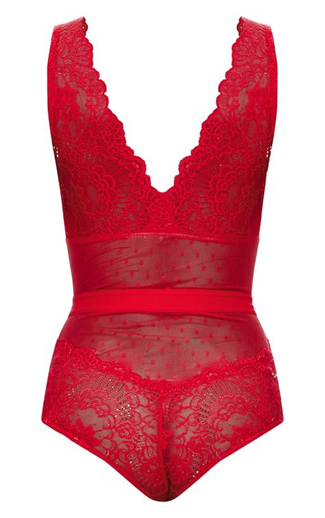red lace bodysuit prettylittlething ksa