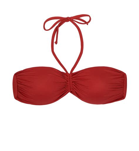 Red Padded Bandeau Bikini Top With Halterneck Strap Soutien Amora