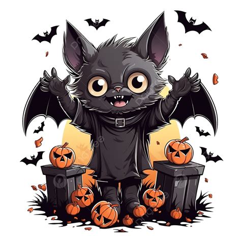 Happy Halloween Celebration Tombstone Cemetery Cat Flying Bats
