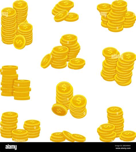 Different Stacks Of Golden Coins Vector Illustrations Of Gold Money