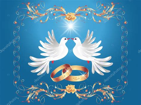 Blue Wedding Doves With Rings