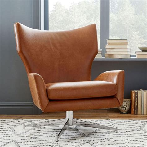 Select a colour, upholstery and construction that complements your home. 1960s-style Hemming leather swivel armchair at West Elm