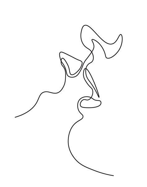 Kiss One Line Art Kissing Couple Printable One Line Drawing Etsy