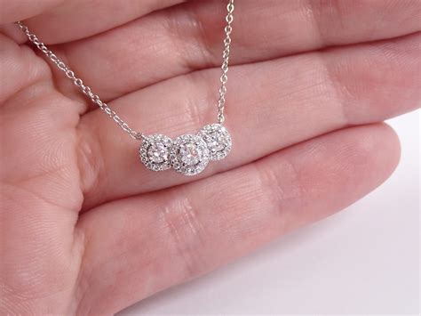 Reserved Diamond Three Stone Cluster Pendant 14k White Gold Wedding