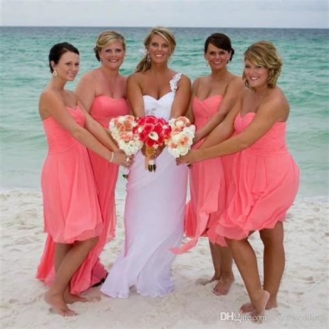 Coral Bridesmaid Dresses For Beach Wedding With Images Coral