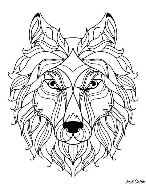 Big Wolf Head Simple Wolves Adult Coloring Pages