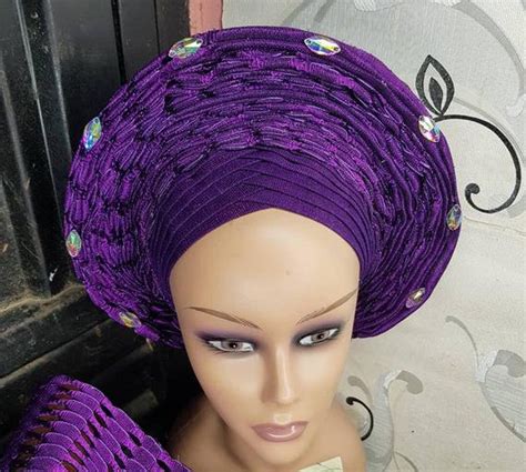 Auto Gele With Hole Aso Oke Etsy Gele African Head Dress Aso Oke