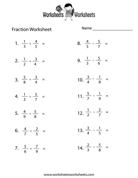 Free Printable Fraction Worksheets 7th Grade