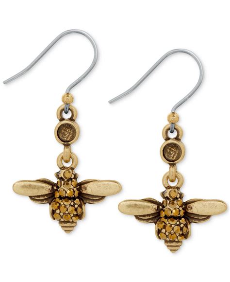 Lucky Brand Two Tone Bee Drop Earrings In Gold Lyst