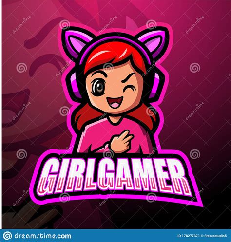 Gamer Girl Mascot Esport Logo Design Vector Illustration