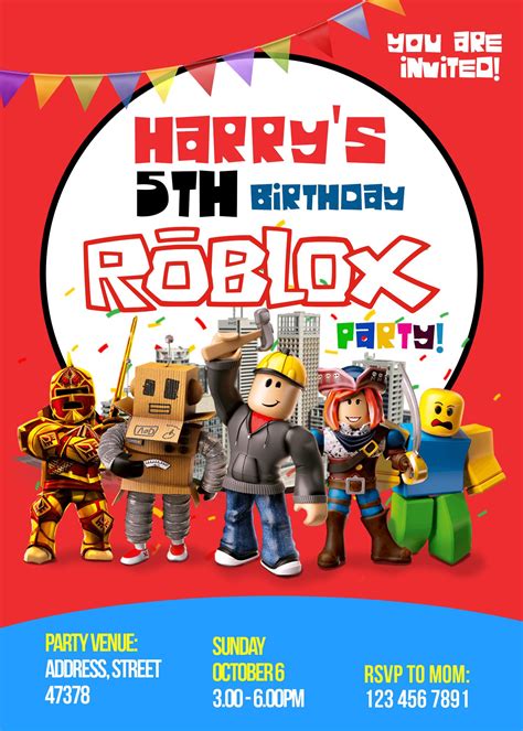 Roblox Birthday Party Invitation Card Printable Digital In 2021
