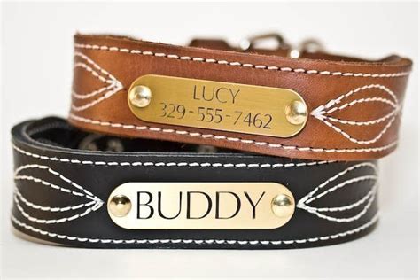 Kippy And Co Personalized Leather Dog Collar With Fancy Stitching And