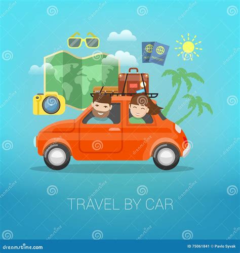 Travel By Car Happy Couple Traveling Stock Vector Illustration Of