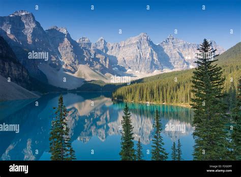 Glacial Moraine Lake In The Valley Of The Ten Peaks Banff National