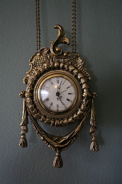 Vintage Brass Hanging Clock With Chain