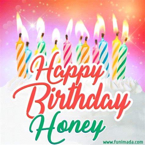 Happy Birthday  For Honey With Birthday Cake And Lit Candles