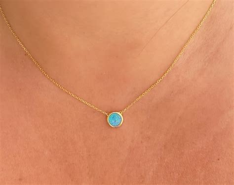 Gold Opal Necklace Dainty Gold Necklace Layering Necklace Blue Opal