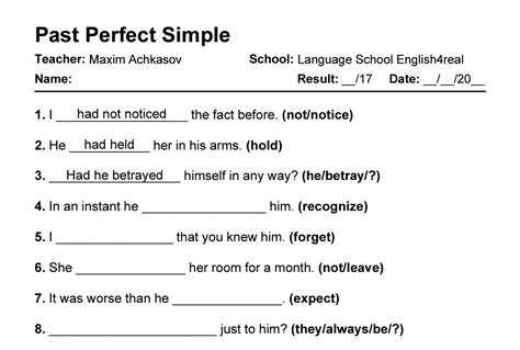 Past Perfect English Grammar Fill In The Blanks Exercises With