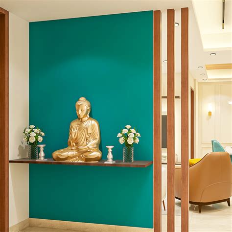 Cyan Modern Foyer Design With Buddha Statue Livspace