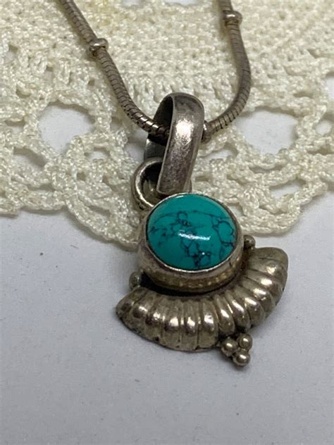 Vintage Sterling Silver Turquoise Pendant Necklace Artisan Etsy Canada