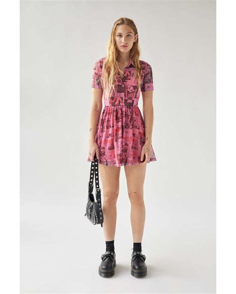 Urban Outfitters Uo Dottie Collared Mini Dress In Pink Lyst