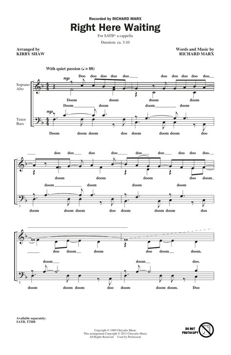 Richard Marx Right Here Waiting Arr Kirby Shaw Sheet Music PDF Notes Chords Pop Score