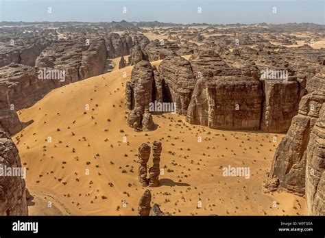Aerial View Of Desert Landscape Dedan Medina Saudi Arabia Stock