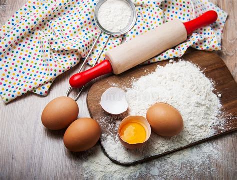 Baking Ingredients Flour Eggs And Pin Stock Image Image Of