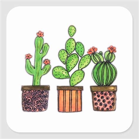 Abbey resides in central ohio with her. Cute Watercolor Cactus In Pots Square Sticker | Zazzle.com ...