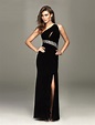 Elegant One Strap Column Beaded Sash Floor Length Black Little Dress ...