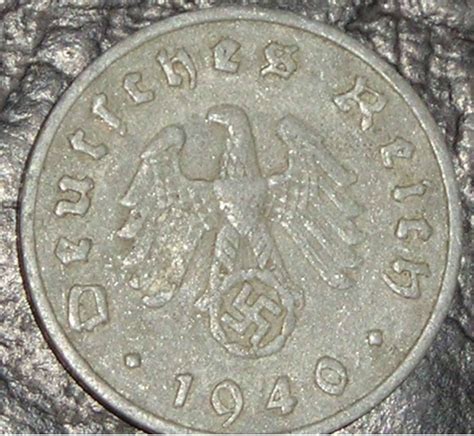 How much is german money worth. Coin of 10 Reichspfennig 1940 F from Germany - ID 4697