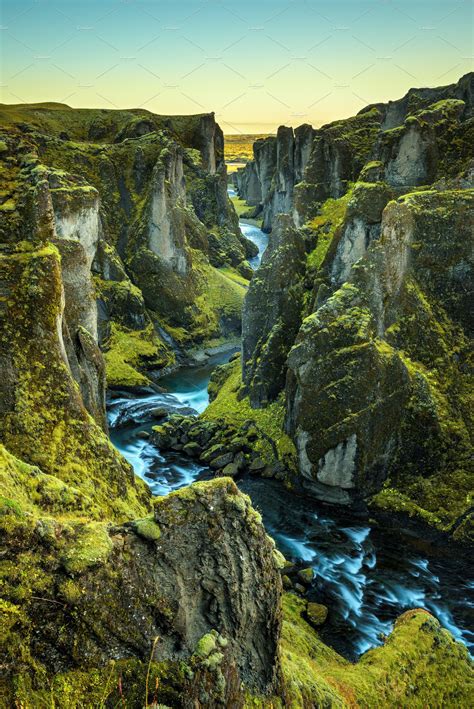 Iceland nature waterfall landscape water outdoors sky mountain scenic mountains. Fjadrargljufur canyon and river in south east Iceland ...