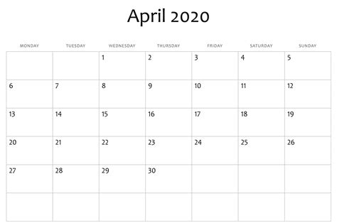 Free April Calendar 2020 Free Printable Template Pdf Word Excel
