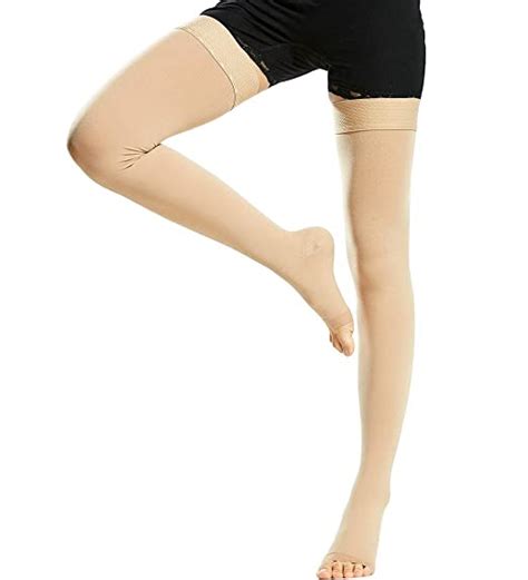 beister medical open toe thigh high compression stockings with silicone band for women and men