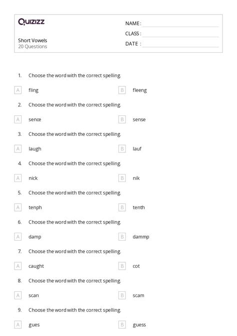 50 Short Vowels Worksheets For 5th Class On Quizizz Free Printable