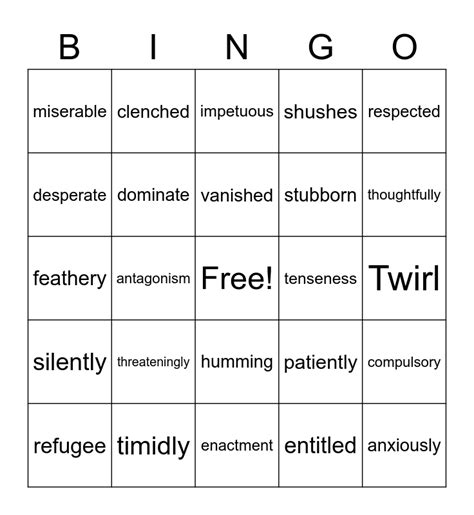 Vocab Words Bingo Card
