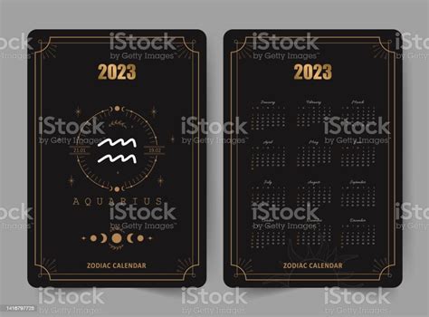 Zodiac Aquarius Calendar 2023 Pocket Size Front And Back Sides Week