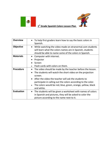 Spanish Colors Lesson Plan Pdf