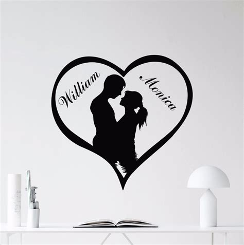 Custom Names Love Heart Wall Decal Removable Loving Personalized Vinyl Sticker Mural Couples
