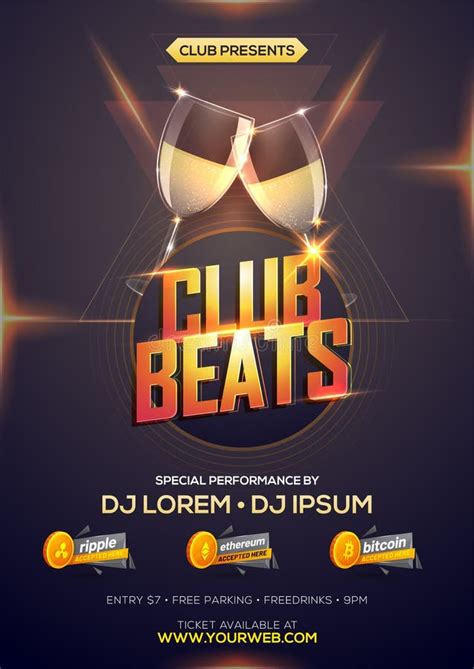 Club Beats Flyer Poster Or Banner Design With Champagne Glasse Stock