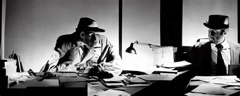 Film Noir Detective Sitting In The Dark At His Desk Stable Diffusion