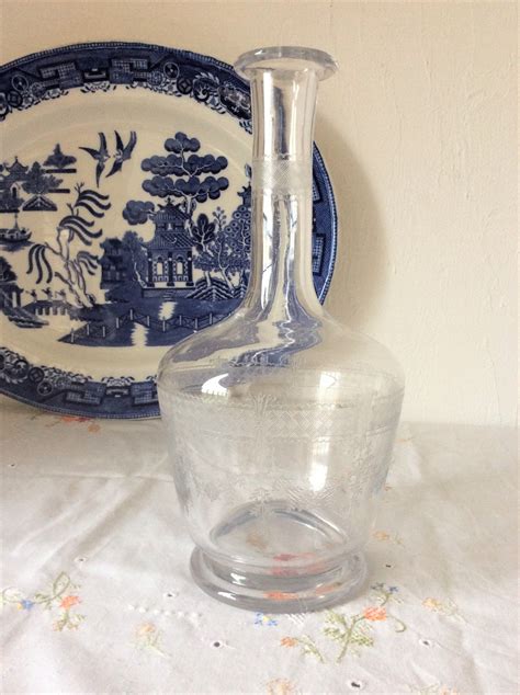 French Glass Water Decanter A Mid Century Vintage Etched Glass Decanter Vintage Love True