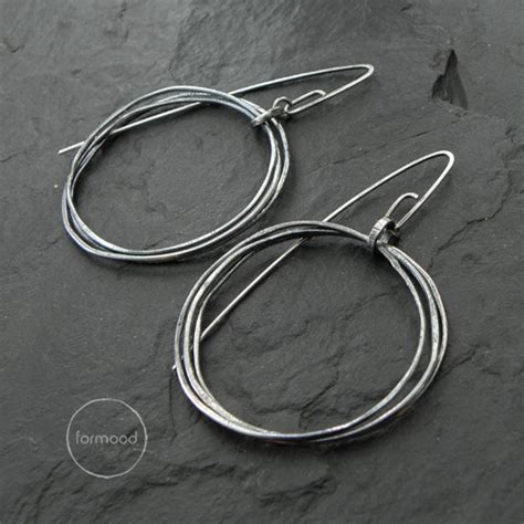 Sterling Silver Earrings Oxidized Hoops Earrings Etsy